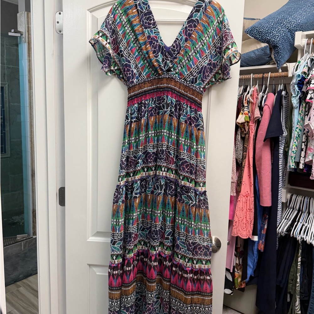 Multicolor V-Neck  Maxi Dress